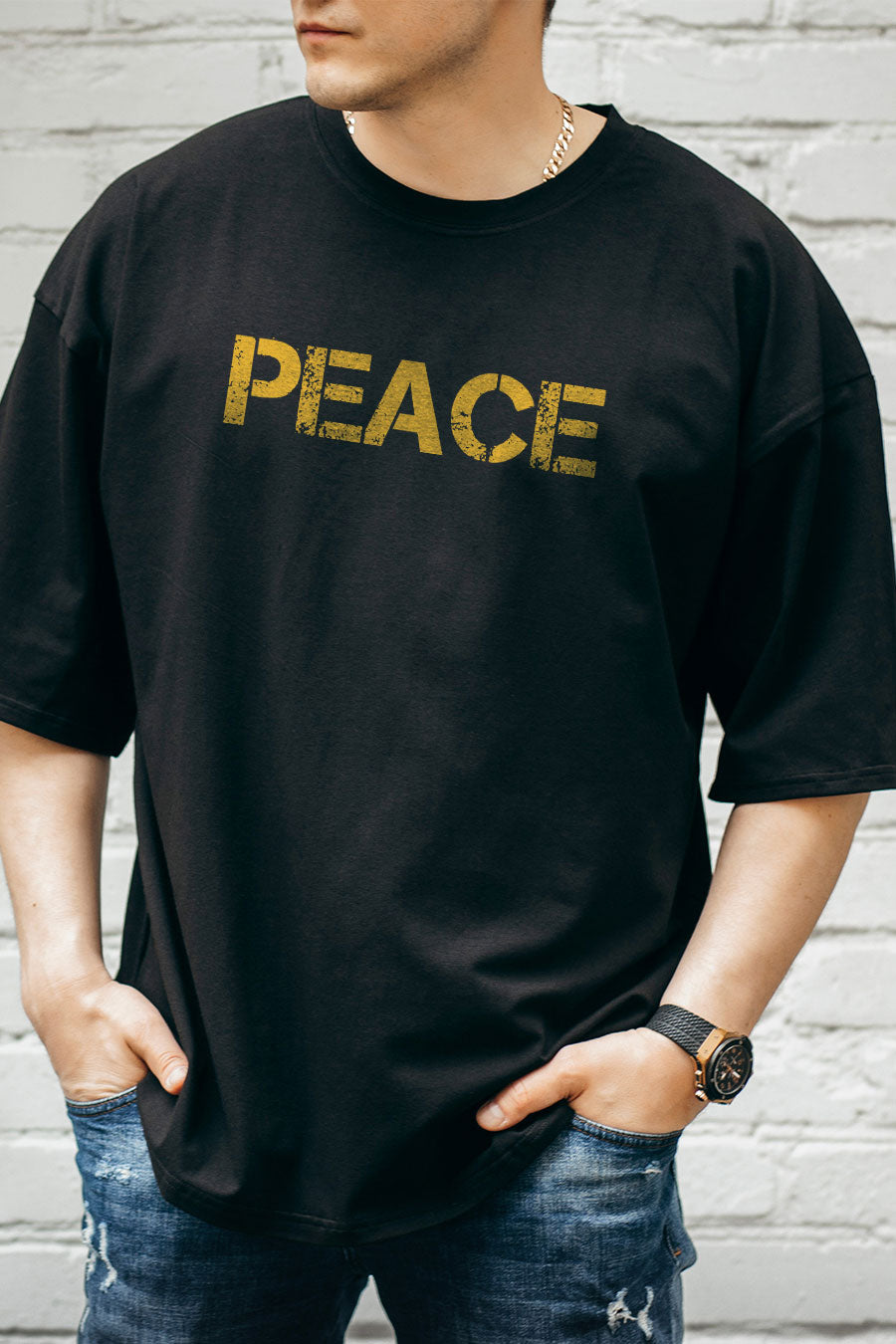 Men's Peace Printed Regular/Oversized T-shirt